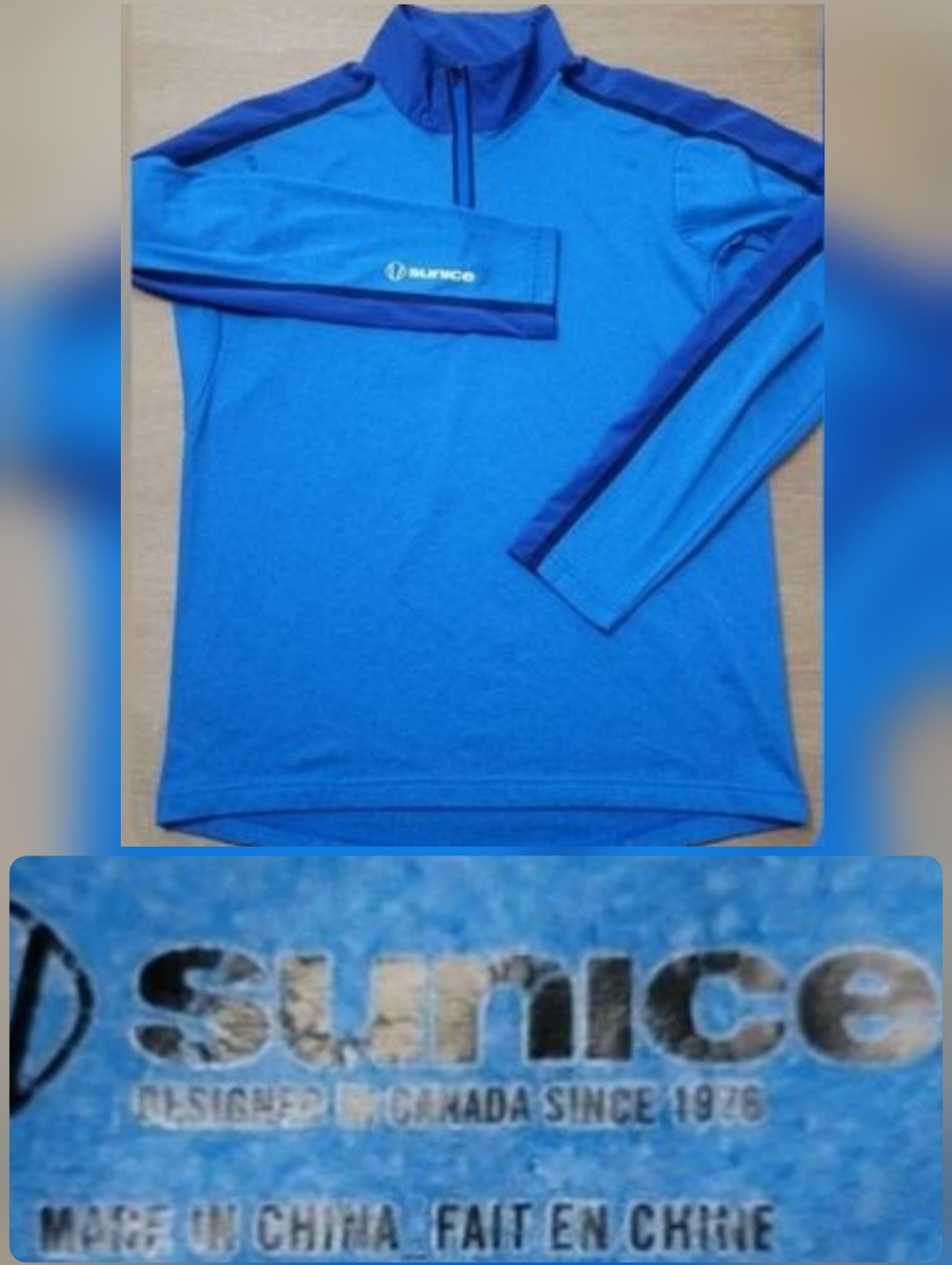 Sunice 1/4 Quarter Zip Mock Neck Size Small Long Sleeve Blue Pullover # S77005